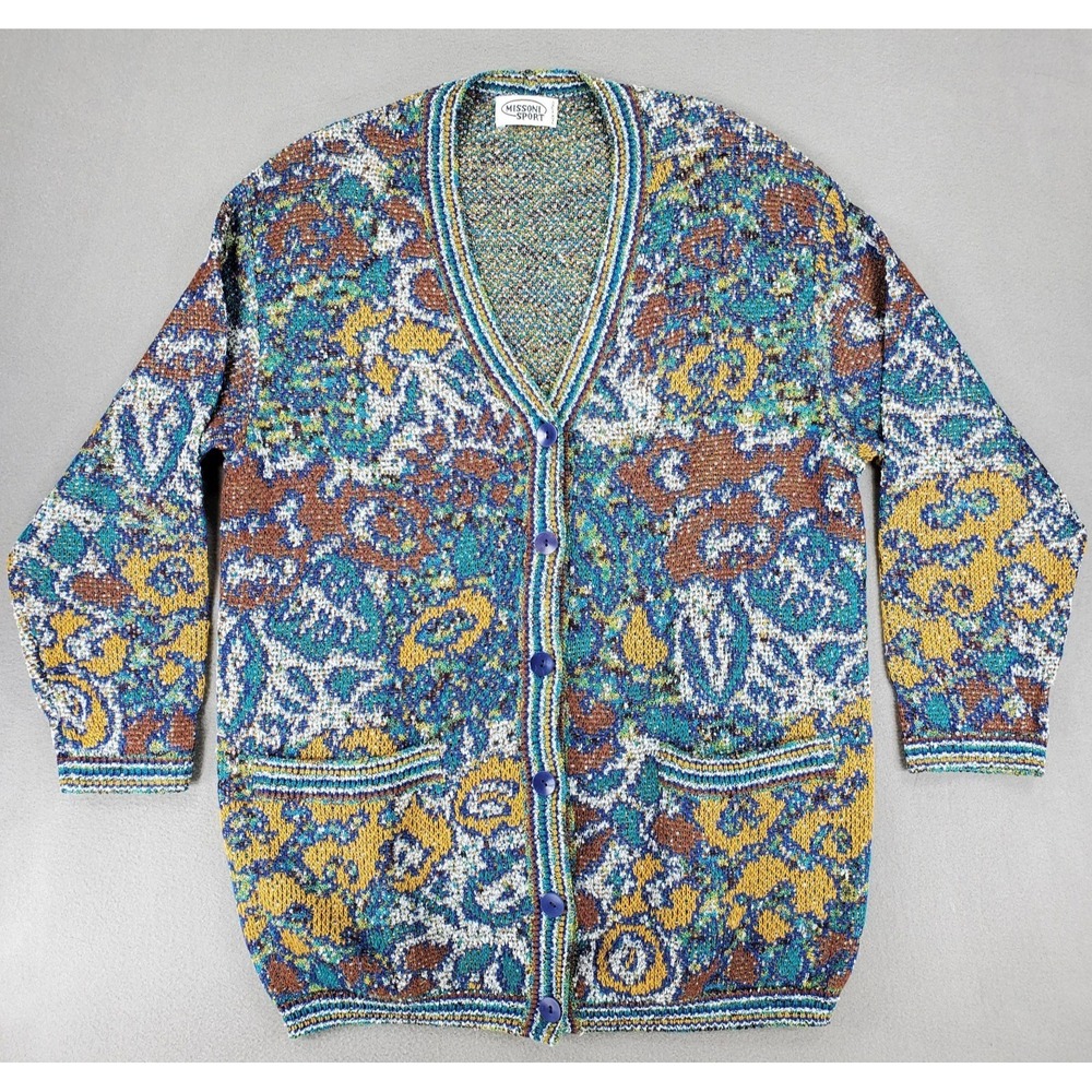 Missoni Sport Vintage Abstract Knitted V-Neck Cardigan Size EU 40 Floral Blend